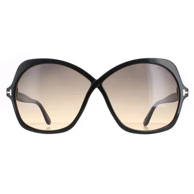 Pre-owned Tom Ford Sunglasses Rosemin Ft1013 01b Shiny Black Smoke Gradient In Brown