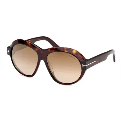 Tom Ford Sunglasses Round Full Rim, Dark Havana Frame And Brown Mirror Lens Ft111352g