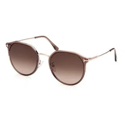 Tom Ford Sunglasses Round Full Rim, Shiny Light Brown Frame And Gradient Brown Lens Ft0897-k45f