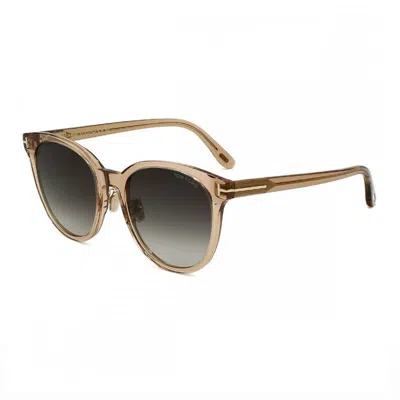 Tom Ford Sunglasses Round Full Rim, Shiny Light Brown Frame And Smoke Gradient Lens Ft1133-k45b