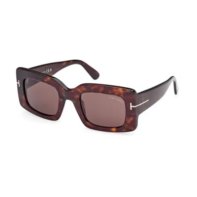 Tom Ford Sunglasses Square Full Rim, Dark Havana Frame And Brown Lens Ft118852e