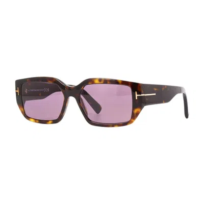 Tom Ford Sunglasses Square Full Rim, Dark Havana Frame And Violet Lens Ft098952y