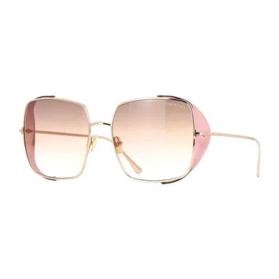 Tom Ford Sunglasses Square Full Rim, Gold Frame And Brown Gradient Lens Ft090128f In Pink