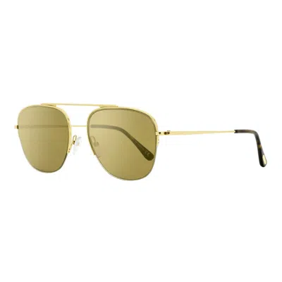Tom Ford Sunglasses Square Full Rim, Gold Frame And Brown With Gold Mirror Lens Ft066730g