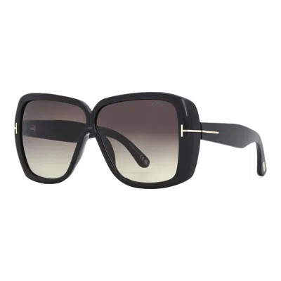 Tom Ford Sunglasses Square Full Rim, Shiny Black Frame And Gradient Smoke Lens Ft103701b