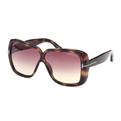 Tom Ford Sunglasses Square Full Rim, Shiny Black Frame And Gradient Smoke Lens Ft103701b In Brown