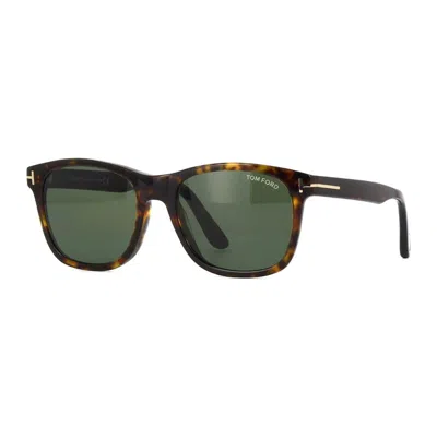 Tom Ford Sunglasses Square Full Rim, Shiny Black Frame And Roviex Lens Ft059501j In Green