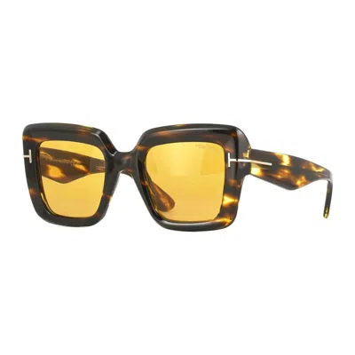 Tom Ford Sunglasses Square Full Rim, Shiny Black Frame And Smoke Lens Ft115701a In Brown