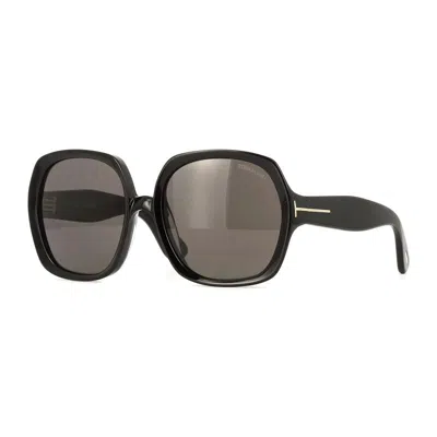Tom Ford Sunglasses Square Full Rim, Shiny Black Frame And Smoke Lens Ft122101a