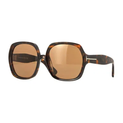 Tom Ford Sunglasses Square Full Rim, Shiny Black Frame And Smoke Lens Ft122101a In Brown