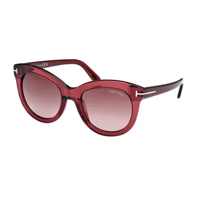 Tom Ford Sunglasses Square Full Rim, Shiny Bordeaux Frame And Bordeaux Gradient Lens Ft118969t In Red