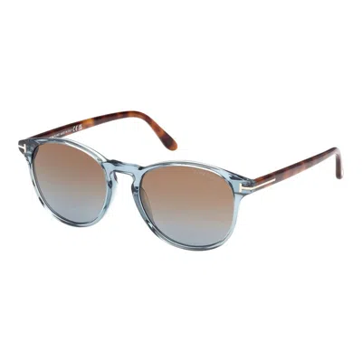 Tom Ford Sunglasses Square Full Rim, Transparent Blue/havana Frame And Brown Gradient Lens Ft109790f