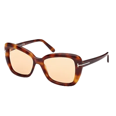 Pre-owned Tom Ford Sunglasses Women Dark Havana Orange Cat Eye Full Rim Ft1008 53e Maeve In Brown