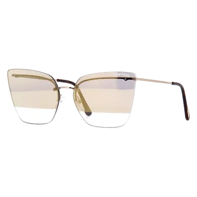 Pre-owned Tom Ford Sunglasses Women Gold Mirror Cat Eye Semi Rimless Ft0682 28g Camilla In Brown