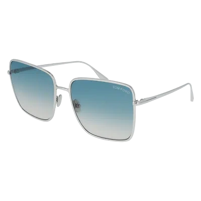 Pre-owned Tom Ford Sunglasses Women Shiny Black Smoke Polarized Square Ft0739 16p Heather In Green