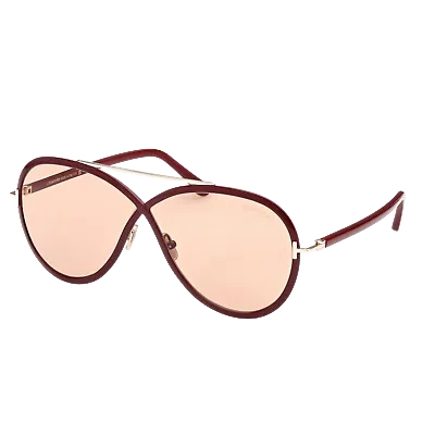 Pre-owned Tom Ford Sunglasses Women Shiny Burgundy Butterfly Light Brown Ft1007 69e Rickie