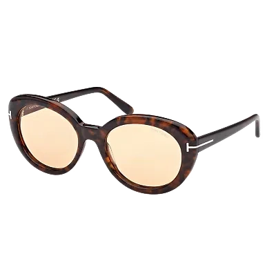 Pre-owned Tom Ford Sunglasses Women Shiny Dark Havana Orange Ft1009 52e 55mm Lily-02