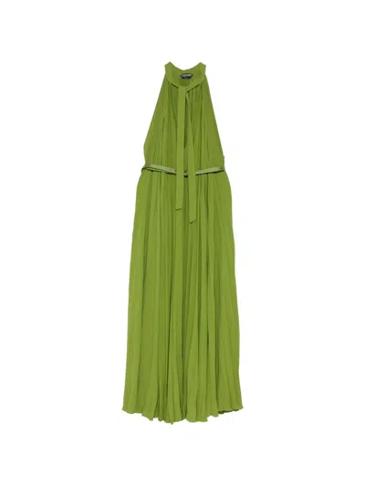 Tom Ford Sunray Plissé Lavalliere Pleated Dress In Green