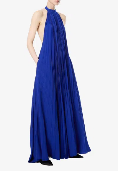 Tom Ford Sunray Silk Halterneck Plisse Gown In Blue