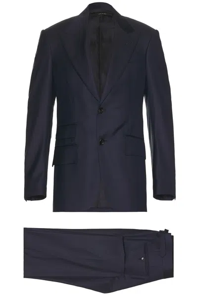 Tom Ford Super 110's Sharkskin Shelton Suit In Navy