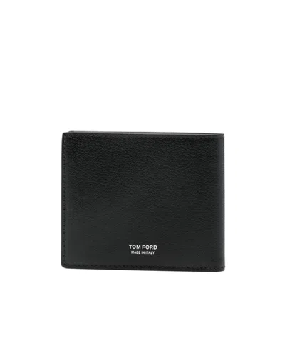 Tom Ford Supple Grain Leather Elongated T Line Classic Bifold Wallet In Black