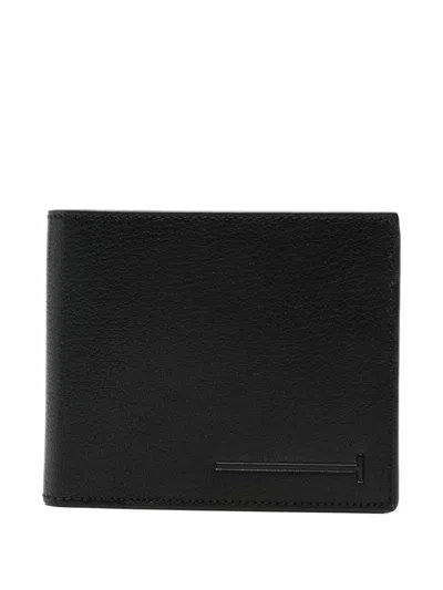 Tom Ford Supple Grain Leather Elongated T Line Classic Bifold Wallet W In Black
