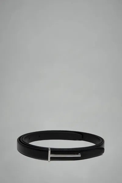 Tom Ford Supple Grain Leather Slim T Belt 15mm In Black