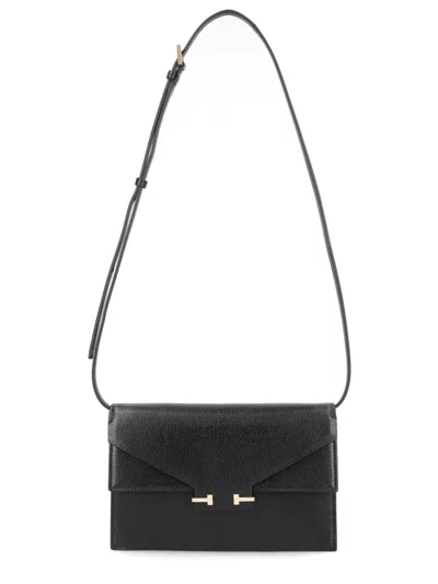 Tom Ford Supple Grain Textured Minimalist Flap Shoulder Bag In Black