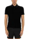 Tom Ford Black Short-sleeves Polo In Cotton Piquet Jersey Man