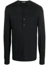 Tom Ford Long-sleeved Henley Top With Buttoned Placket And Fitted Silhouette In Black