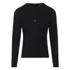 Tom Ford Mens Black Henley Ribbed Relaxed-fit Cotton-blend T-shirt In Blue