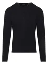 Tom Ford Long-sleeved Henley Top With Buttoned Placket And Fitted Silhouette In Black