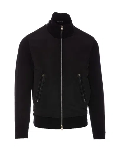 Tom Ford Silk Blend Velor Zip Through Jacket In Black