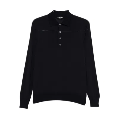 Tom Ford Long-sleeve Button-placket Polo Shirt In Black