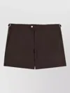 Tom Ford Polyester Flat Front Single Button Swim Shorts In Brown