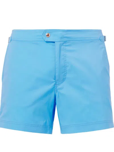 Tom Ford Straight-leg Mid-length Piped Swim Shorts In Blue