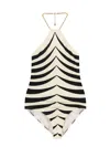 Tom Ford Optical Scaloppe-print Halterneck One-piece Swimsuit With Chain In Zebrato