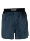 Tom Ford Velvet-trimmed Stretch-silk Satin Boxer Shorts In Blue