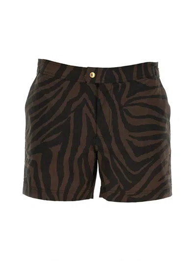 Tom Ford Zebra-print Swim Shorts In Brown