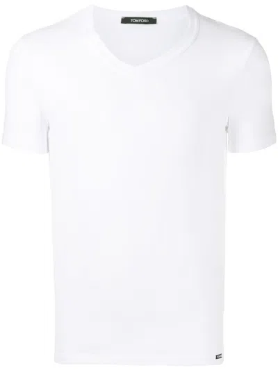 Tom Ford Logo-embroidered V-neck T-shirt In White