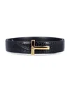 Tom Ford Crocodile Texture Belt Gold-tone Buckle In Blue