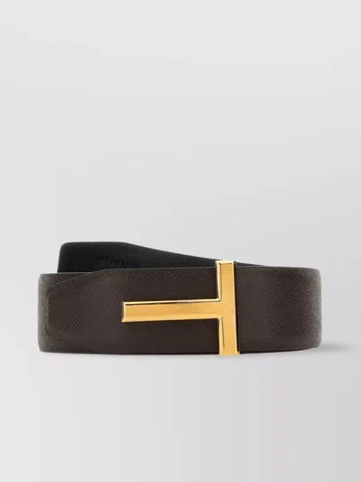 Tom Ford T Adjustable Leather Belt With Textured Finish And Gold-tone Buckle In Brown
