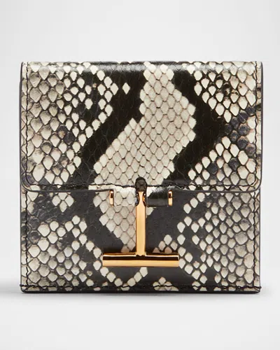 Tom Ford Calfskin Leather Card Holder With Design In Multicolor