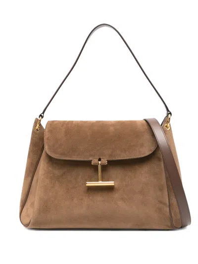 Tom Ford T-bar Suede Cross Body Bag In Brown