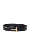 Tom Ford Reversible Brand-plaque Croc-embossed Leather Belt In Black
