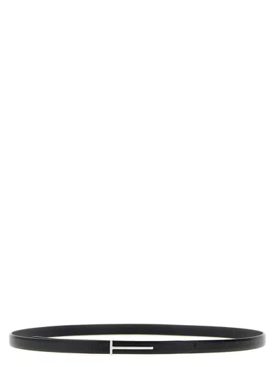 Tom Ford Slim Leather Belt Featuring Metal Buckle In Black