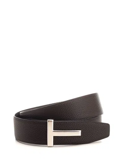 Tom Ford Elegant Brown And Black Calfskin Belt Made