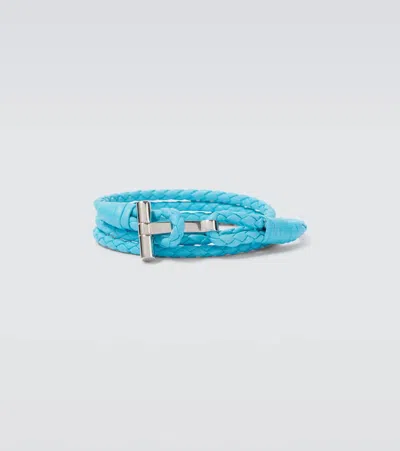 Tom Ford T Braided Leather Bracelet In Blue
