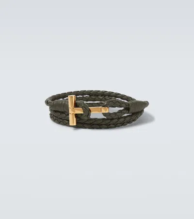 Tom Ford T Braided Leather Bracelet In Green