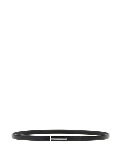 Tom Ford Slim Leather Belt Featuring Metal Buckle In Black